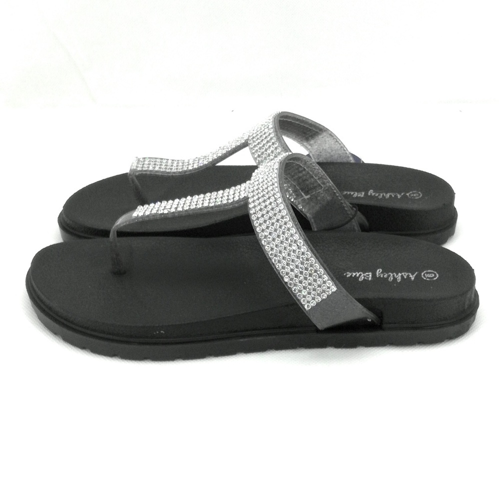 Ashley Blue Women's Black & Silver Rhinestone Slip on Sandals Size 9 - Picture 2 of 4